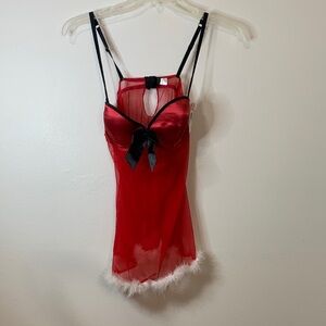 Elegant Red Sheer Chemise with Black Bow